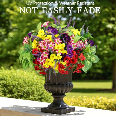 HOHOTIME 21 حزمة من الزهور الاصطناعية في الهواء الطلق، لا تتلاشى الزهور البلاستيكية المزيفة والنباتات الصناعية، مجد الصباح الأوكالبتوس لتعليق المزارعون حديقة الشرفة نافذة صندوق المنزل مزرعة الزفاف in Kuwait