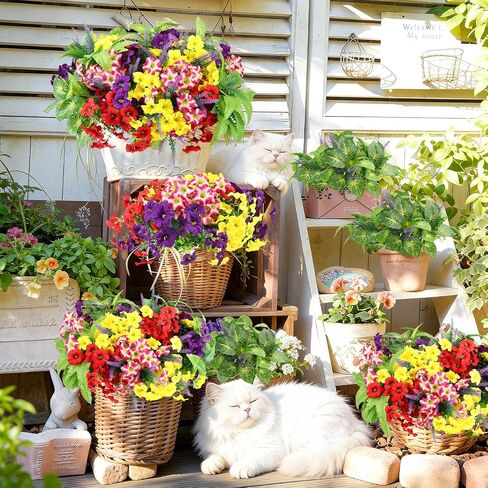 HOHOTIME 21 حزمة من الزهور الاصطناعية في الهواء الطلق، لا تتلاشى الزهور البلاستيكية المزيفة والنباتات الصناعية، مجد الصباح الأوكالبتوس لتعليق المزارعون حديقة الشرفة نافذة صندوق المنزل مزرعة الزفاف in Kuwait