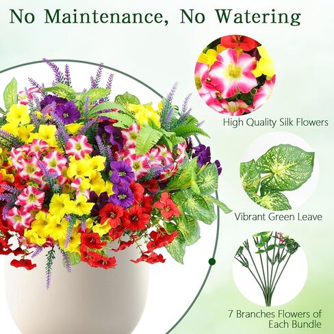 HOHOTIME 21 حزمة من الزهور الاصطناعية في الهواء الطلق، لا تتلاشى الزهور البلاستيكية المزيفة والنباتات الصناعية، مجد الصباح الأوكالبتوس لتعليق المزارعون حديقة الشرفة نافذة صندوق المنزل مزرعة الزفاف in Kuwait