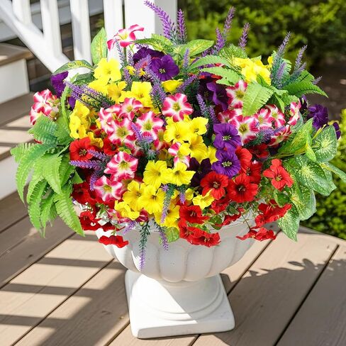 HOHOTIME 21 حزمة من الزهور الاصطناعية في الهواء الطلق، لا تتلاشى الزهور البلاستيكية المزيفة والنباتات الصناعية، مجد الصباح الأوكالبتوس لتعليق المزارعون حديقة الشرفة نافذة صندوق المنزل مزرعة الزفاف in Kuwait