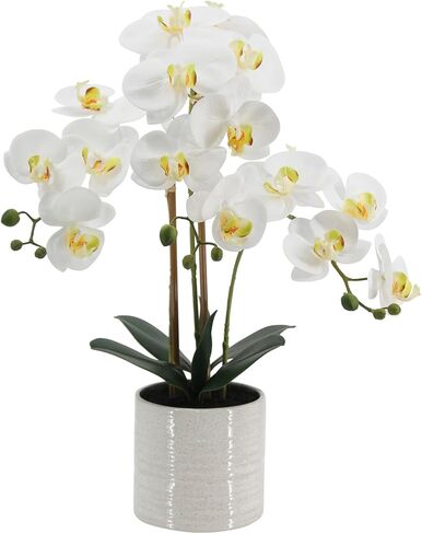 Artificial Orchid Flowers Fake Phalaenopsis Plant in Pot, 23" Tall Faux Orchids for Home Decor Indoor, Lifelike Silk Flowers for Centerpieces Office Arrangement-White in Saudi Arabia