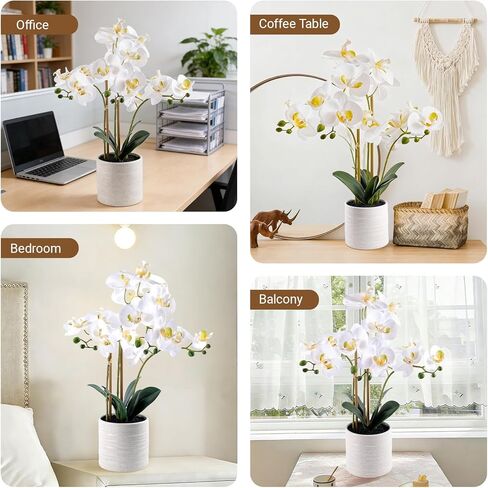 Artificial Orchid Flowers Fake Phalaenopsis Plant in Pot, 23" Tall Faux Orchids for Home Decor Indoor, Lifelike Silk Flowers for Centerpieces Office Arrangement-White in Saudi Arabia
