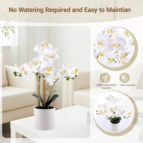 Artificial Orchid Flowers Fake Phalaenopsis Plant in Pot, 23" Tall Faux Orchids for Home Decor Indoor, Lifelike Silk Flowers for Centerpieces Office Arrangement-White in Saudi Arabia