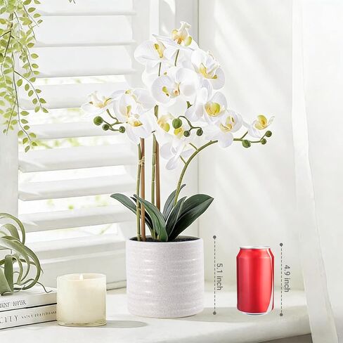 Artificial Orchid Flowers Fake Phalaenopsis Plant in Pot, 23" Tall Faux Orchids for Home Decor Indoor, Lifelike Silk Flowers for Centerpieces Office Arrangement-White in Saudi Arabia
