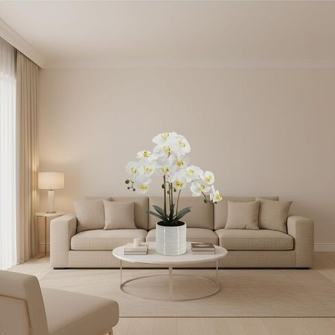 Artificial Orchid Flowers Fake Phalaenopsis Plant in Pot, 23" Tall Faux Orchids for Home Decor Indoor, Lifelike Silk Flowers for Centerpieces Office Arrangement-White in Saudi Arabia