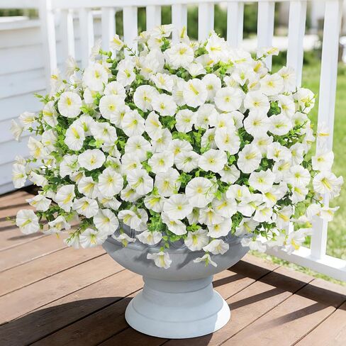 12 حزمة من الزهور الاصطناعية من Roberly للخارج، زهور مجد الصباح الحريرية المزيفة مع نباتات الأوكالبتوس الصناعية المقاومة للأشعة فوق البنفسجية لتزيين الربيع والصيف لحديقة الشرفة، ساحة ديكور المنزل في الهواء الطلق، مختلطة in Kuwait