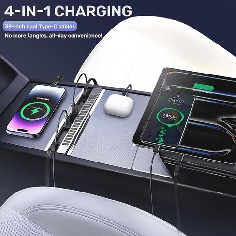 محور USB لـ Tesla Model Y Juniper 2025 2026 Model 3 Highland 2024 2025، 107W RGB محطة إرساء الإضاءة المحيطة مع غطاء منزلق كابل قابل للسحب متعدد المنافذ شاحن سريع مناسب لوحدة التحكم المركزية in Kuwait