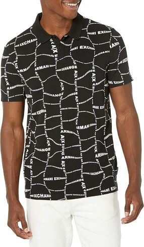 Armani Exchange Men's Stretch Cotton Wavy Grid All-Over Logo Polo Shirt in Saudi Arabia