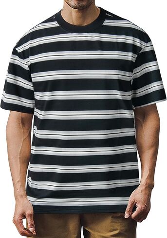 Derminpro Men's Stripe Polo Shirts Short Sleeve Loose Fit Collared T-Shirts in Kuwait