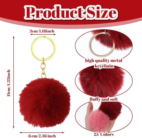 100 Pcs Colorful Pom Poms Keychain Bulk Pompoms Keychains Fuzzy Ball Keyring Thank You Gifts for Women Girls DIY (2.4 Inch) in Kuwait