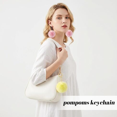 100 Pcs Colorful Pom Poms Keychain Bulk Pompoms Keychains Fuzzy Ball Keyring Thank You Gifts for Women Girls DIY (2.4 Inch) in Kuwait
