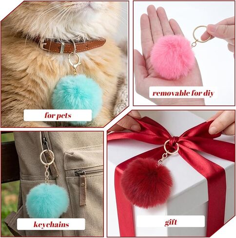 100 Pcs Colorful Pom Poms Keychain Bulk Pompoms Keychains Fuzzy Ball Keyring Thank You Gifts for Women Girls DIY (2.4 Inch) in Kuwait