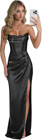 Satin Prom Dresses for Women Long Mermaid Bridesmaid Dress Corset Formal Evening Party Gown with Slit in Saudi Arabia