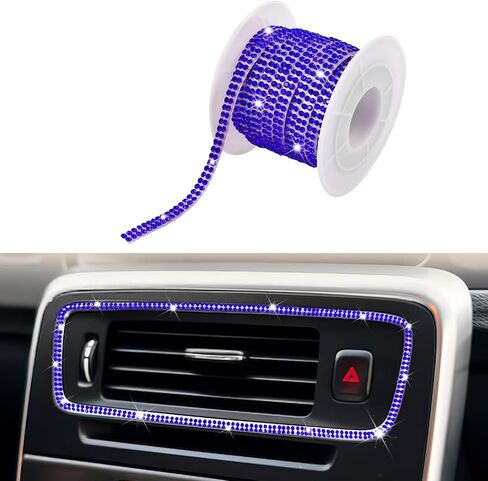 Wuyaoyao Bling Car Trim ذاتي اللصق، 16.4 قدم حجر الراين لتزيين السيارة شريط لاصق، كريستال DIY شرائط تقليم خط صب ملصق للوحة القيادة، ملحقات السيارة الخارجية الداخلية (أزرق ملكي) in Saudi Arabia
