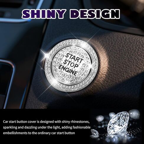 2PCS Bling Push Start Button Cover Sticker,Stylish Car Decor Push to Start Button Cover with Rhinestone,Universal Car Starts Buttons Covers Bling Cars Accessories for Women in Saudi Arabia