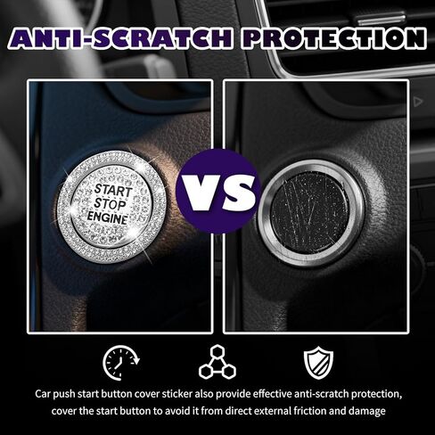 2PCS Bling Push Start Button Cover Sticker,Stylish Car Decor Push to Start Button Cover with Rhinestone,Universal Car Starts Buttons Covers Bling Cars Accessories for Women in Saudi Arabia