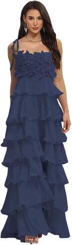 Tiered Chiffon Prom Dresses with 3D Flowers Spaghetti Straps Floral A-Line Wedding Guest Dress for Women in Saudi Arabia