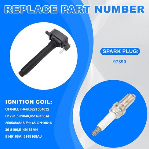 UF648 Ignition Coil & Spark Plug for Dodge Charger Grand Caravan Challenger Journey Durango Chrysler 200 300 Ram 1500 Cherokee Wrangler 2011 2012 2013 2014 2015 2016 2017 2018 2019 2020 2021 2022 2023 in Kuwait