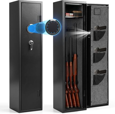 7-8 مسدس آمن، آمن للبندقية، آمن للبنادق والمسدسات، خزانة أسلحة للبنادق الطويلة والبنادق مع أمان سريع مزدوج الوصول، رف تخزين قابل للإزالة، ضوء LED، تنبيه آمن وحماية معززة in Kuwait