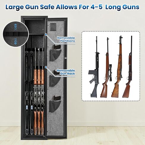 7-8 مسدس آمن، آمن للبندقية، آمن للبنادق والمسدسات، خزانة أسلحة للبنادق الطويلة والبنادق مع أمان سريع مزدوج الوصول، رف تخزين قابل للإزالة، ضوء LED، تنبيه آمن وحماية معززة in Kuwait