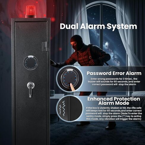 7-8 مسدس آمن، آمن للبندقية، آمن للبنادق والمسدسات، خزانة أسلحة للبنادق الطويلة والبنادق مع أمان سريع مزدوج الوصول، رف تخزين قابل للإزالة، ضوء LED، تنبيه آمن وحماية معززة in Kuwait