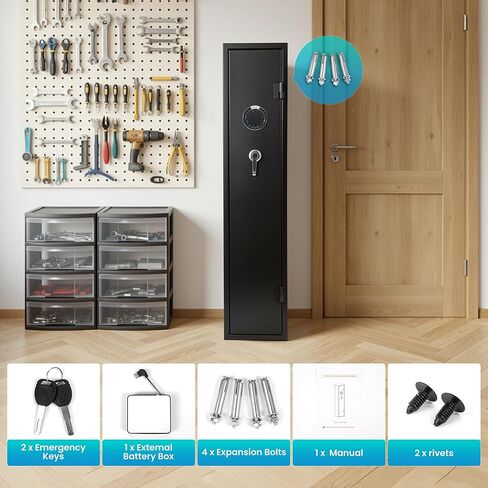 7-8 مسدس آمن، آمن للبندقية، آمن للبنادق والمسدسات، خزانة أسلحة للبنادق الطويلة والبنادق مع أمان سريع مزدوج الوصول، رف تخزين قابل للإزالة، ضوء LED، تنبيه آمن وحماية معززة in Kuwait