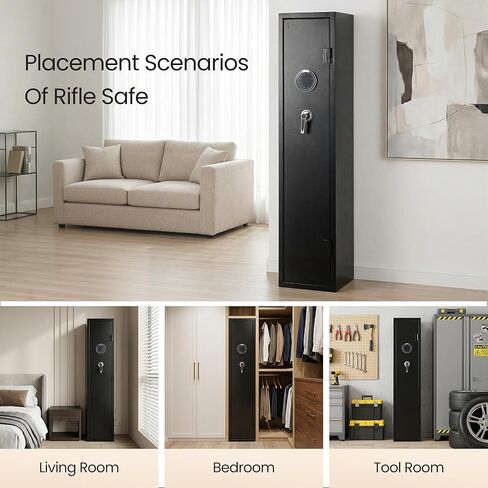 7-8 مسدس آمن، آمن للبندقية، آمن للبنادق والمسدسات، خزانة أسلحة للبنادق الطويلة والبنادق مع أمان سريع مزدوج الوصول، رف تخزين قابل للإزالة، ضوء LED، تنبيه آمن وحماية معززة in Kuwait