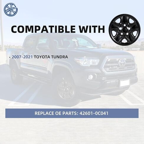 أغطية عجلات مقاس 18 بوصة متوافقة مع Toyota Tundra 2007-2021، تناسب عجلة OEM الفولاذية #42601-0C041، أغطية ABS بديلة مباشرة - أسود لامع (مجموعة من 4) in Kuwait