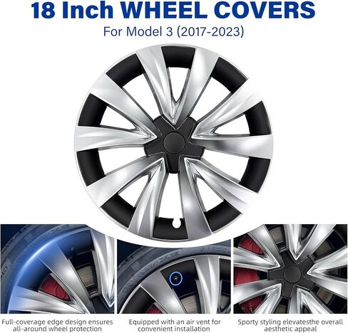 4 قطعة 18 بوصة غطاء العجلة للنموذج 3 (2017 2018 2019 2020 2021 2022 2023) Hubcaps فضي أسود 18 "محور العجلة يغطي للنموذج 3 حافة غطاء كامل in Saudi Arabia