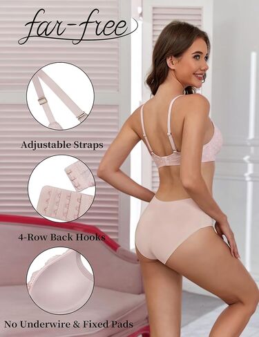 Far-free Women Lace Bras No Underwire Wireless Bra Sexy V Neck Bra Push Up Padded Comfortable Everyday Bralettes in Saudi Arabia