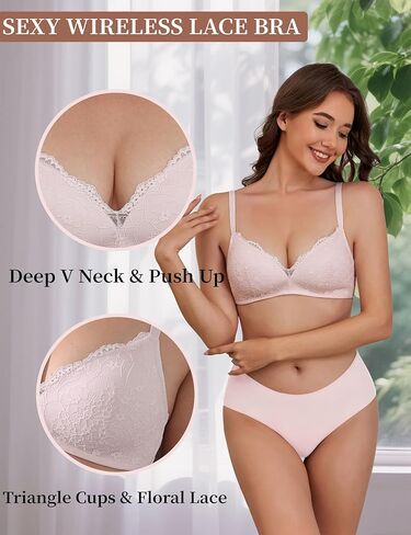 Far-free Women Lace Bras No Underwire Wireless Bra Sexy V Neck Bra Push Up Padded Comfortable Everyday Bralettes in Saudi Arabia
