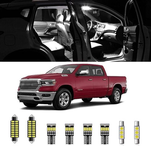 9 قطعة RAM 1500 الداخلية LED مجموعة إضاءة مصباح LED فائق السطوع خريطة قبة البضائع مصابيح كهربائية ل 2019 2020 2021 2022 دودج رام 1500 جميع الموديلات in Saudi Arabia