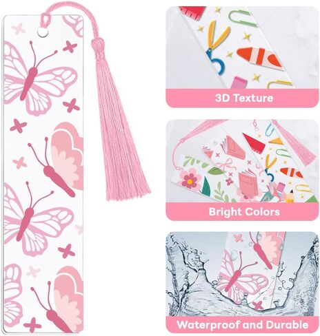 24 Pcs Acrylic Bookmark Blanks Custom with 24 Pcs Cute Waterproof UV DTF Transfer Sticker, 24Pcs Tassels, Bookmark Making Kit Clear DIY Bookmarks, Back to School Gifts for Teacher Student in Kuwait