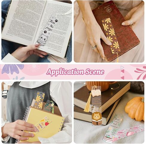 24 Pcs Acrylic Bookmark Blanks Custom with 24 Pcs Cute Waterproof UV DTF Transfer Sticker, 24Pcs Tassels, Bookmark Making Kit Clear DIY Bookmarks, Back to School Gifts for Teacher Student in Kuwait