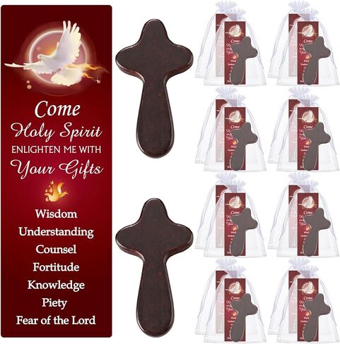Supervitae 24 Pcs/12 Sets Confirmation Bookmark Hand Held Prayer Wooden Cross Gift Bulk Include 12 Come Holy Spirit Christian Bookmarks 12 Hand Held Prayer Wood Cross for Church Religious Gift in Kuwait