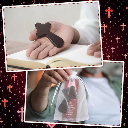 Supervitae 24 Pcs/12 Sets Confirmation Bookmark Hand Held Prayer Wooden Cross Gift Bulk Include 12 Come Holy Spirit Christian Bookmarks 12 Hand Held Prayer Wood Cross for Church Religious Gift in Kuwait