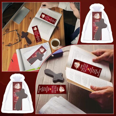 Supervitae 24 Pcs/12 Sets Confirmation Bookmark Hand Held Prayer Wooden Cross Gift Bulk Include 12 Come Holy Spirit Christian Bookmarks 12 Hand Held Prayer Wood Cross for Church Religious Gift in Kuwait