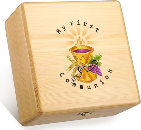 First Communion Wooden Keepsake Box First Holy Communion Gift Cross Rosary Jewelry Box Baptism Gift Memory Storage Box(3.5 x 3.5 x 1.5 Inches) in Saudi Arabia