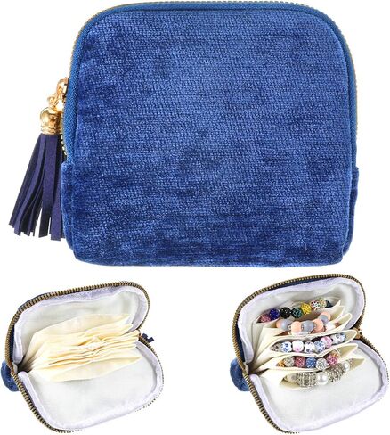 Travel Jewelry Cases 6-Layer Velvet Zipper Pouch Bag Jewelry Organizer Cases for Travel Portable Jewelries Box with Small Pouches for Gemstones Bracelets Necklace Bangle Storage Gift for Women in Kuwait