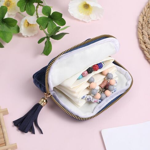 Travel Jewelry Cases 6-Layer Velvet Zipper Pouch Bag Jewelry Organizer Cases for Travel Portable Jewelries Box with Small Pouches for Gemstones Bracelets Necklace Bangle Storage Gift for Women in Kuwait