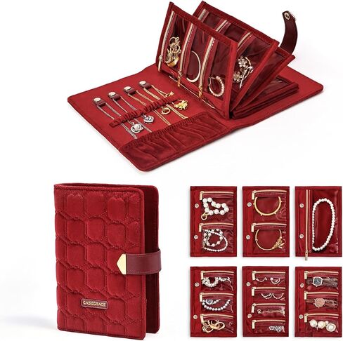 CASEGRACE Travel Jewelry Organizer Case, Portable Jewelry Storage Book with Clear Zipper Velevt Jewelry Pouch Bag, Velvet Travel Jewelry Box for Women, Christmas Gift in Kuwait