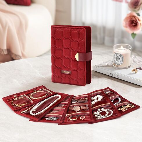 CASEGRACE Travel Jewelry Organizer Case, Portable Jewelry Storage Book with Clear Zipper Velevt Jewelry Pouch Bag, Velvet Travel Jewelry Box for Women, Christmas Gift in Kuwait