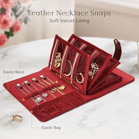 CASEGRACE Travel Jewelry Organizer Case, Portable Jewelry Storage Book with Clear Zipper Velevt Jewelry Pouch Bag, Velvet Travel Jewelry Box for Women, Christmas Gift in Kuwait