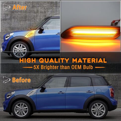 LED Front Fender Side Marker Lights Sequential Amber Turn Signal Lamp Kit for Mini Cooper R60 R61 Countryman Paceman 2011 2012 2013 2014 2015 2016,Smoked Lens Side Bumper Marker Lamps,2pcs in Kuwait