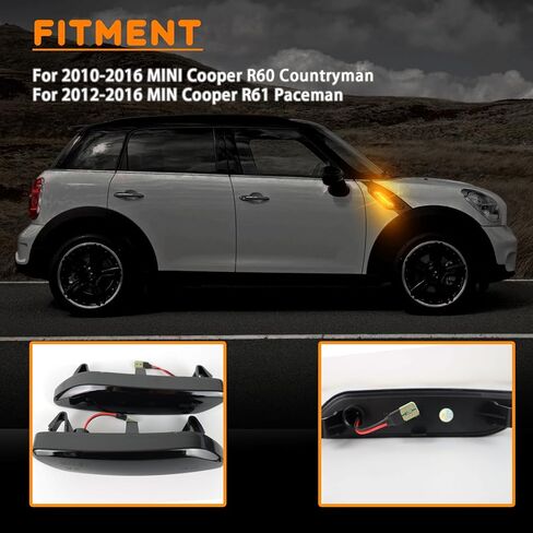 LED Front Fender Side Marker Lights Sequential Amber Turn Signal Lamp Kit for Mini Cooper R60 R61 Countryman Paceman 2011 2012 2013 2014 2015 2016,Smoked Lens Side Bumper Marker Lamps,2pcs in Kuwait