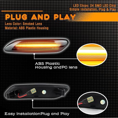 LED Front Fender Side Marker Lights Sequential Amber Turn Signal Lamp Kit for Mini Cooper R60 R61 Countryman Paceman 2011 2012 2013 2014 2015 2016,Smoked Lens Side Bumper Marker Lamps,2pcs in Kuwait