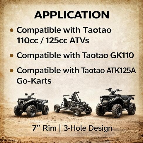 7" ATV Wheel Rim 3-Hole Compatible with Taotao 110CC 125CC ATV & Go-Kart GK110 ATK125A, Fits 16x8-7 Tire in Kuwait