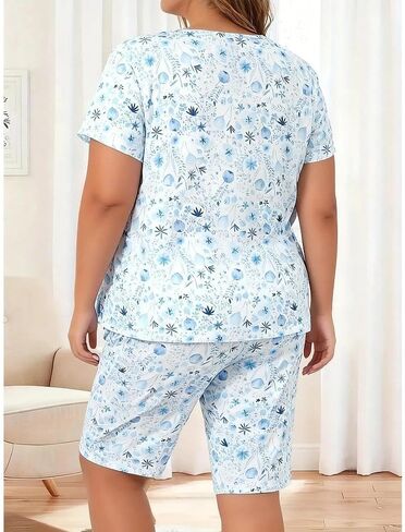 2 Piece Women Plus Size Lounge Set Short Sleeve Top and Knee Length Shorts Soft Relaxed Fit Home Sleepwear Summer Loungewear in Saudi Arabia