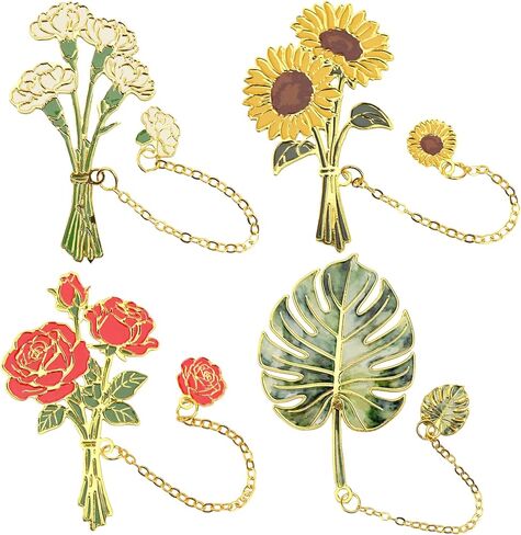 4 قطع من الإشارات المرجعية المعدنية مع سلسلة، علامات كتاب جميلة على شكل زهرة الفراشة للبالغين، مجموعة مستوحاة من الطراز القديم للكتاب والمراهقين والرجال والنساء، هدايا إكسسوارات القراءة لمحبي الكتب (النمط أ) in Kuwait