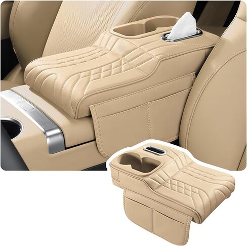 Car Armrest Storage Box for Audi Q8 2018–2025 2020 2021 2022 2023 2024, Sport-Style Center Console Organizer with Side Pocket, PU Leather Armrest Cushion, Elbow Support Pad,A Black in Saudi Arabia